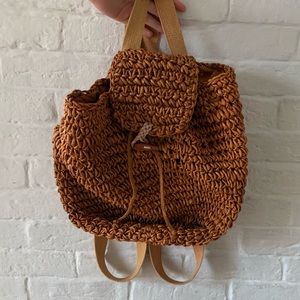 Boho Cute Woven Straw Rattan Beach Free People Style Large Backpack Bag